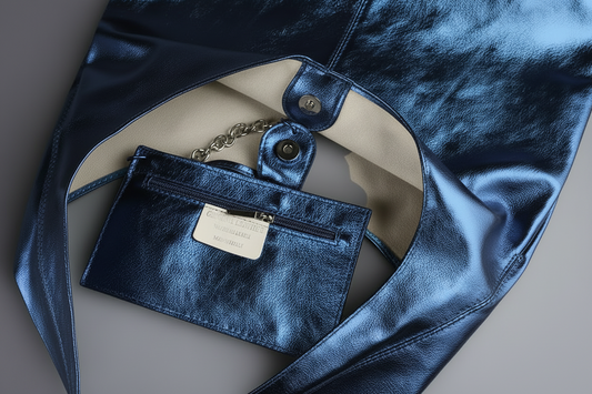 Silvia Metallic Suede Slouch Bag by Clemés, Navy Blue
