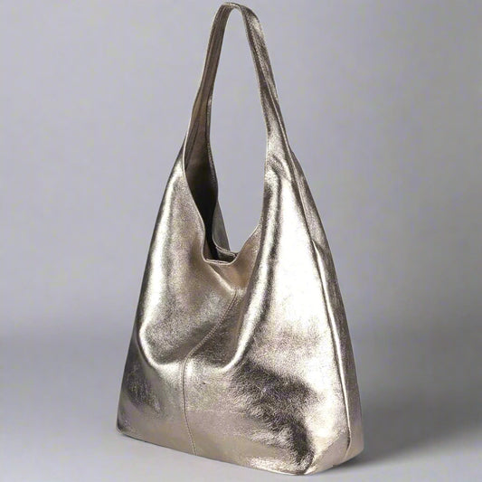 Silvia Suede Leather Slouch Tote Shoulder Bag by Clemés (Metallic)