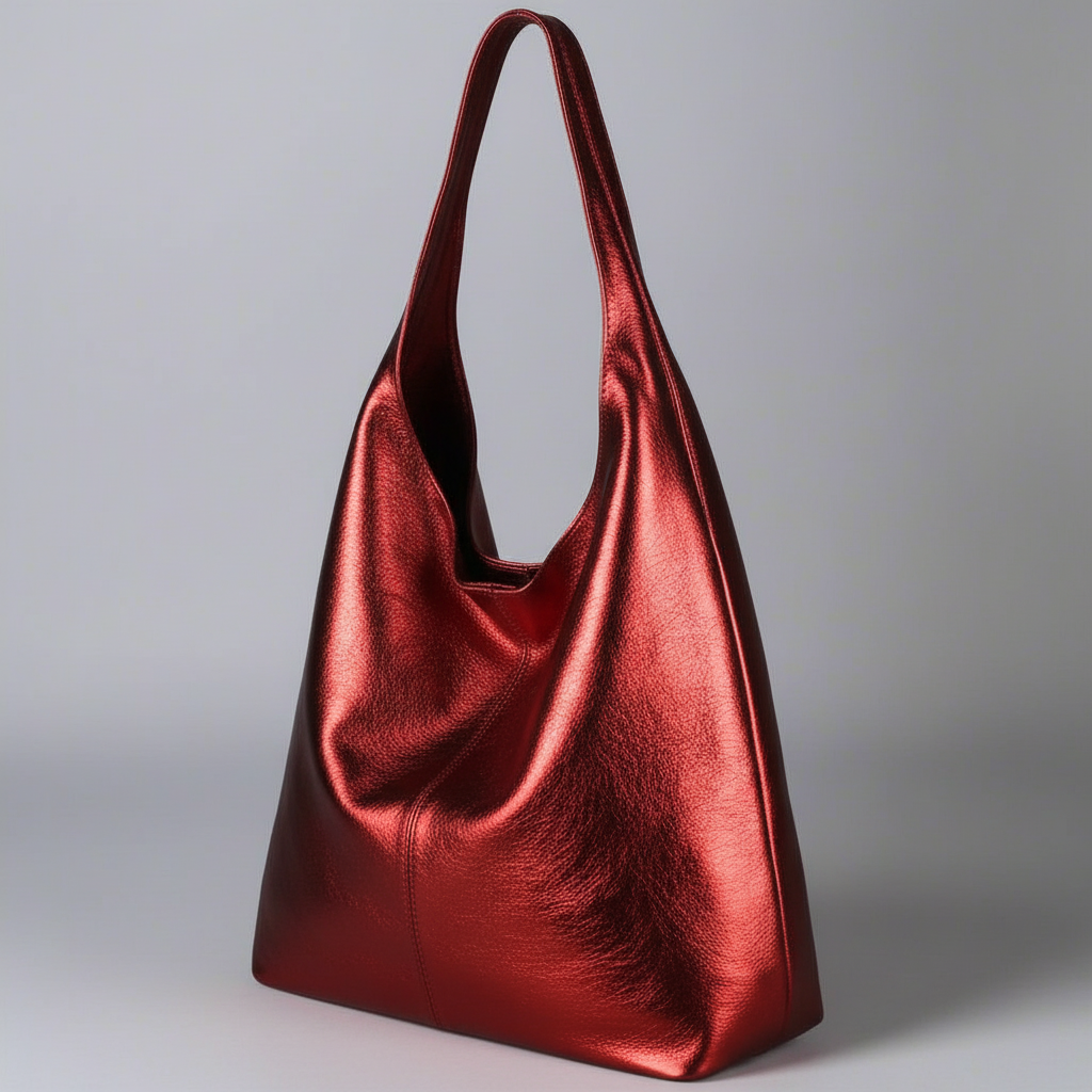 Silvia Metallic Suede Leather Slouch Shoulder Bag by Clemés, Red