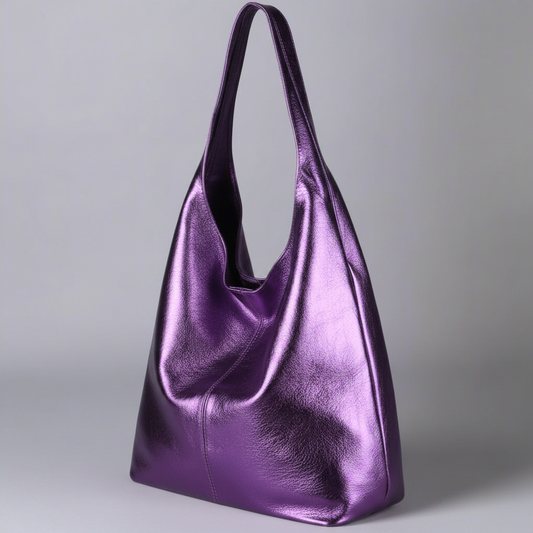 Silvia Metallic Suede Slouch Bag by Clemés, Purple