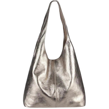 Silvia Suede Leather Slouch Tote Shoulder Bag by Clemés (Metallic)