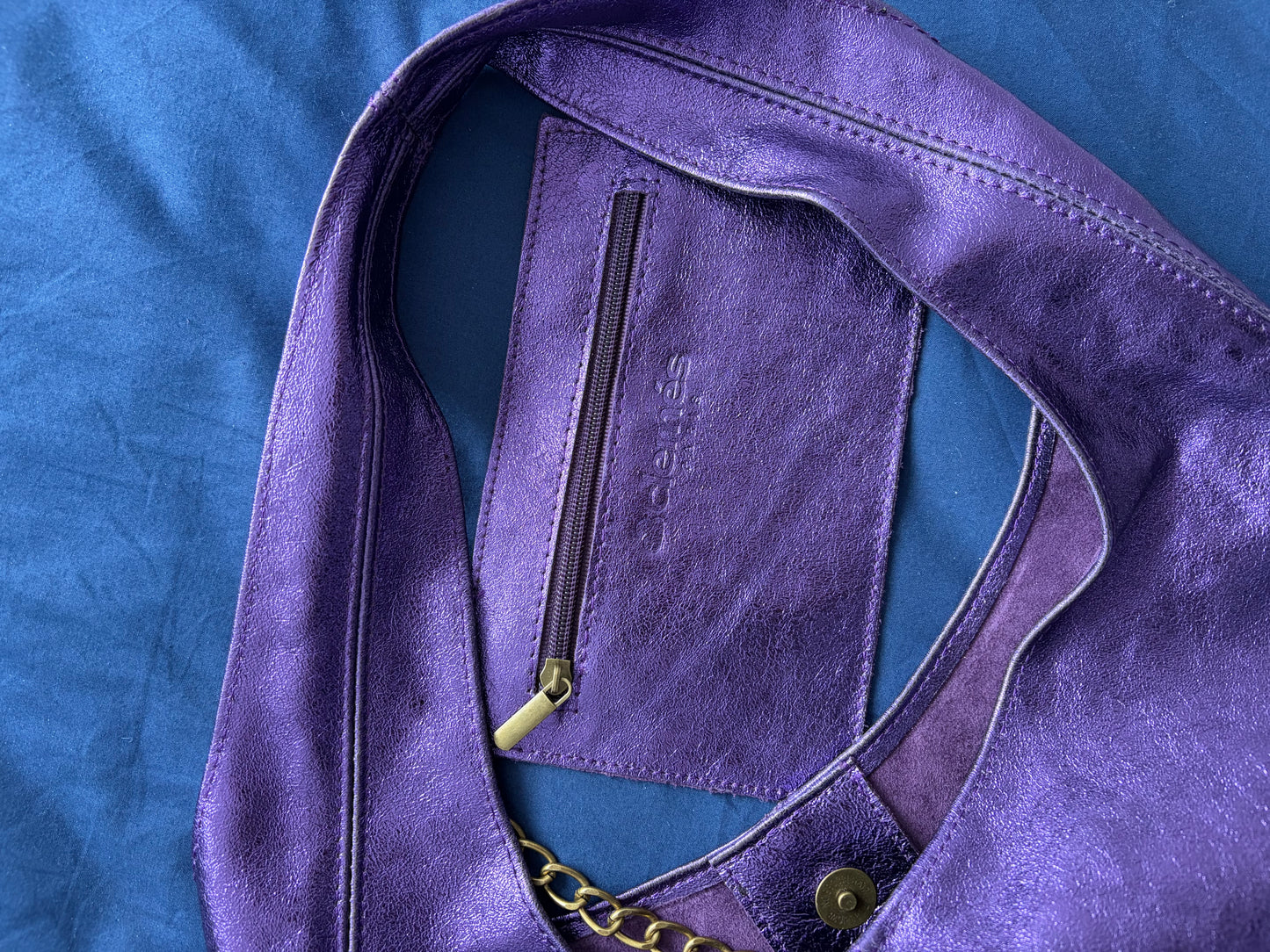 Silvia Metallic Suede Slouch Bag by Clemés, Purple