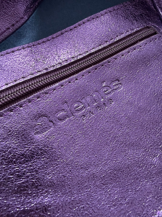 Silvia Metallic Suede Slouch Bag by Clemés, Purple