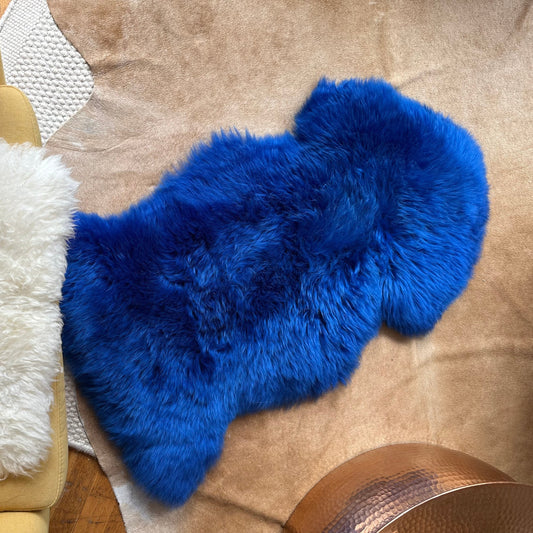 Natural Premium New Zealand Sheepskin Rug & Throw, Single, X-Large (W60 x L100 cm), Cobalt Blue