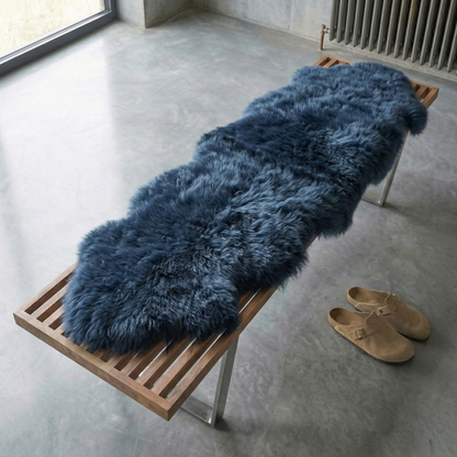 Natural Premium New Zealand Sheepskin Rug & Throw, Double, W65 x L180 cm, Indigo