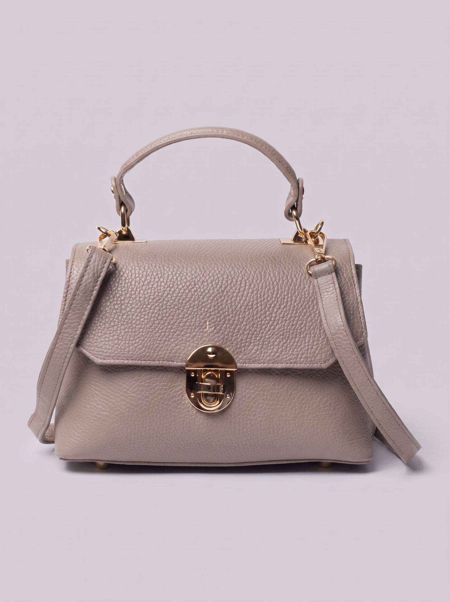 Clemés Lola Dollaro crossbody bag in Beige leather, front view