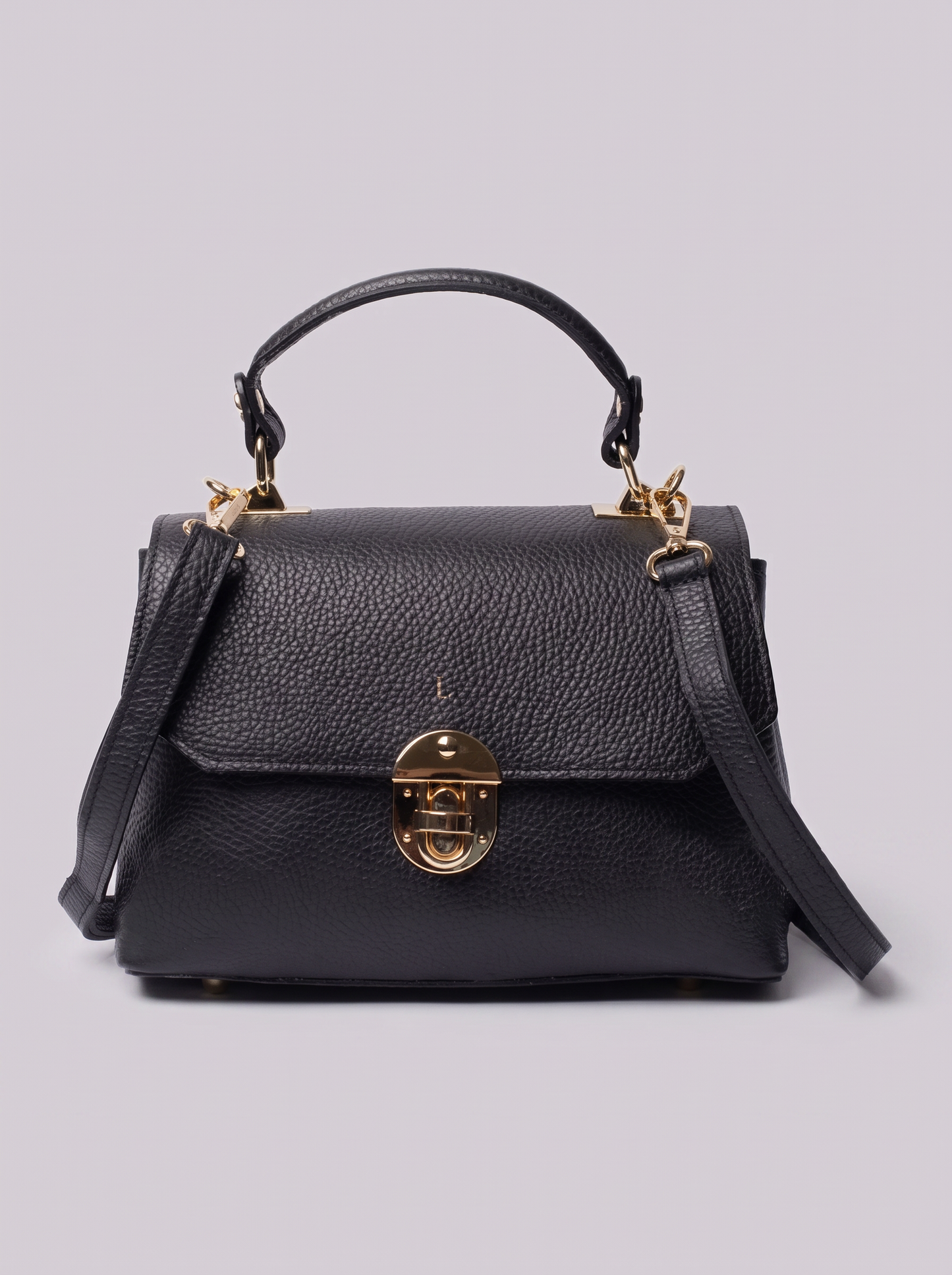 Clemés Lola Dollaro crossbody bag in Black leather, front view