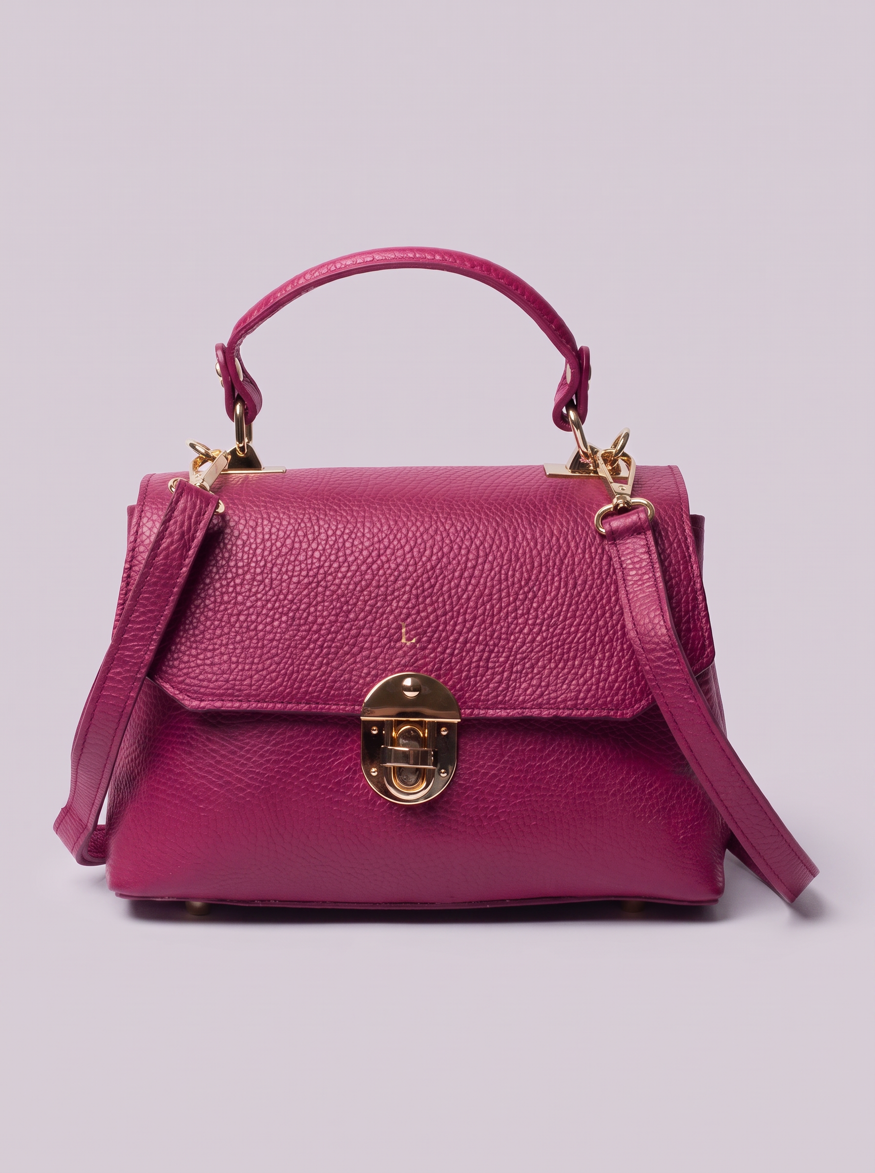 Clemés Lola Dollaro crossbody bag in Fuchsia leather, front view