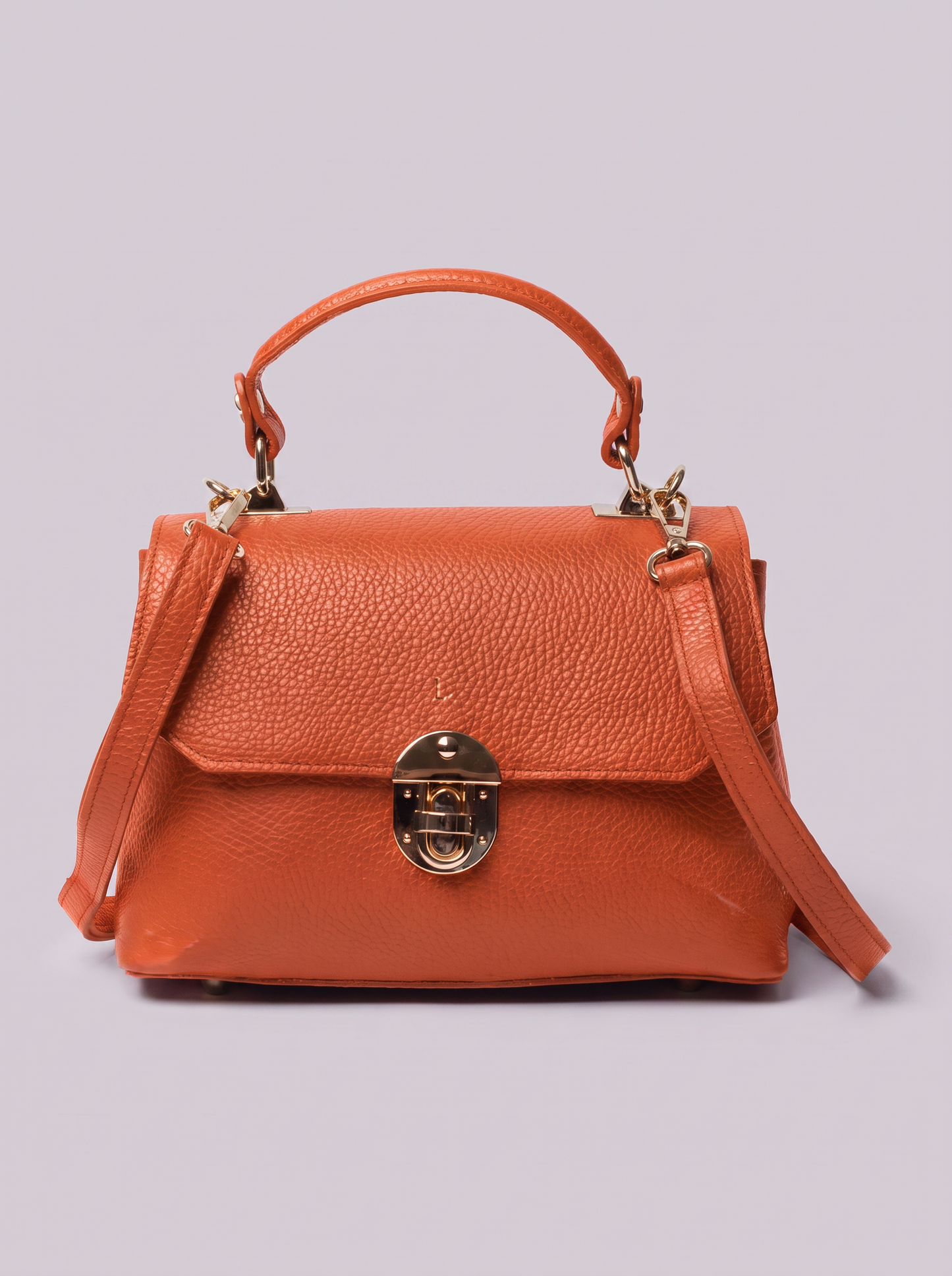 Clemés Lola Dollaro crossbody bag in Orange leather, front view