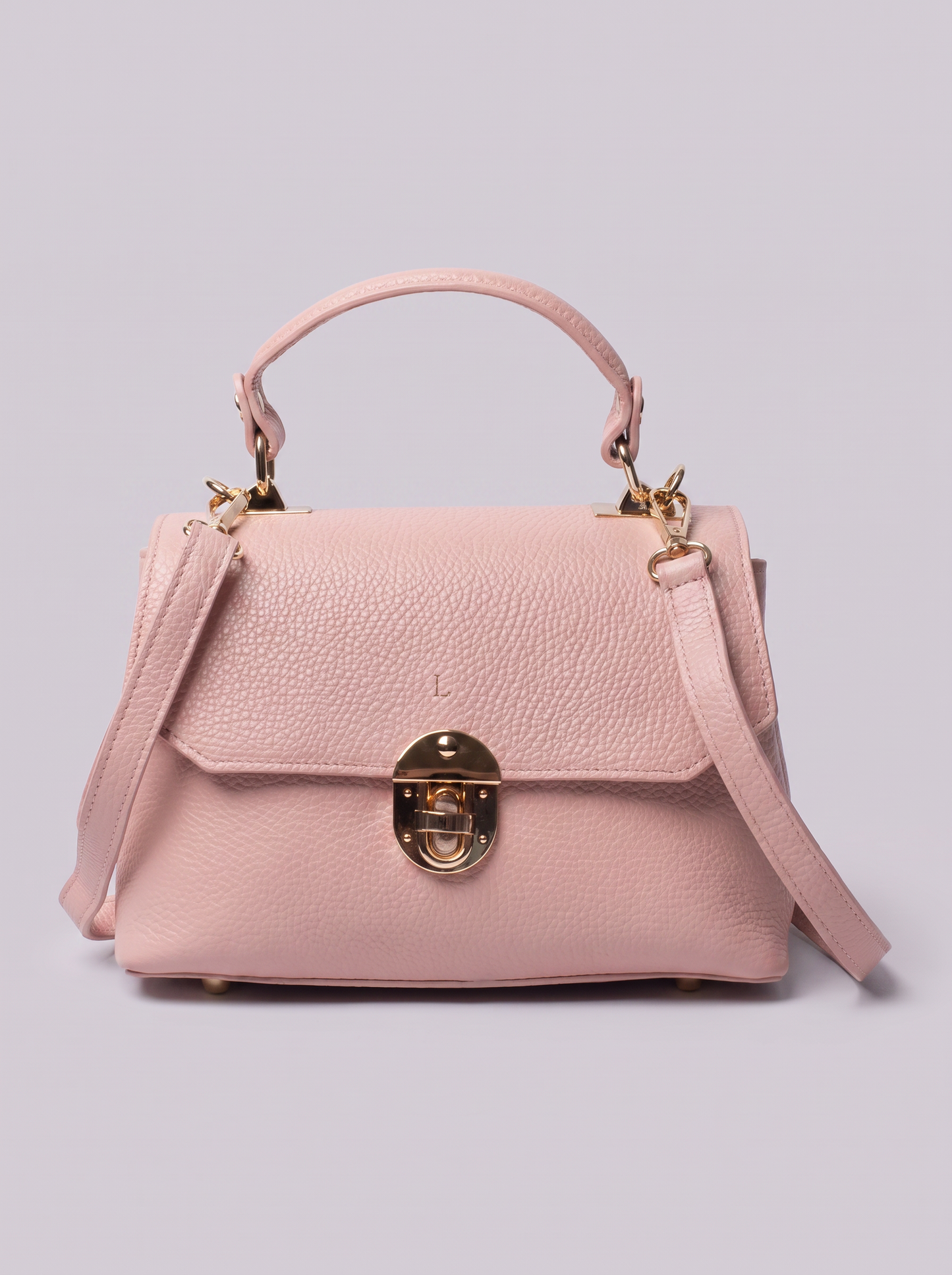 Clemés Lola Dollaro crossbody bag in Pink leather, front view