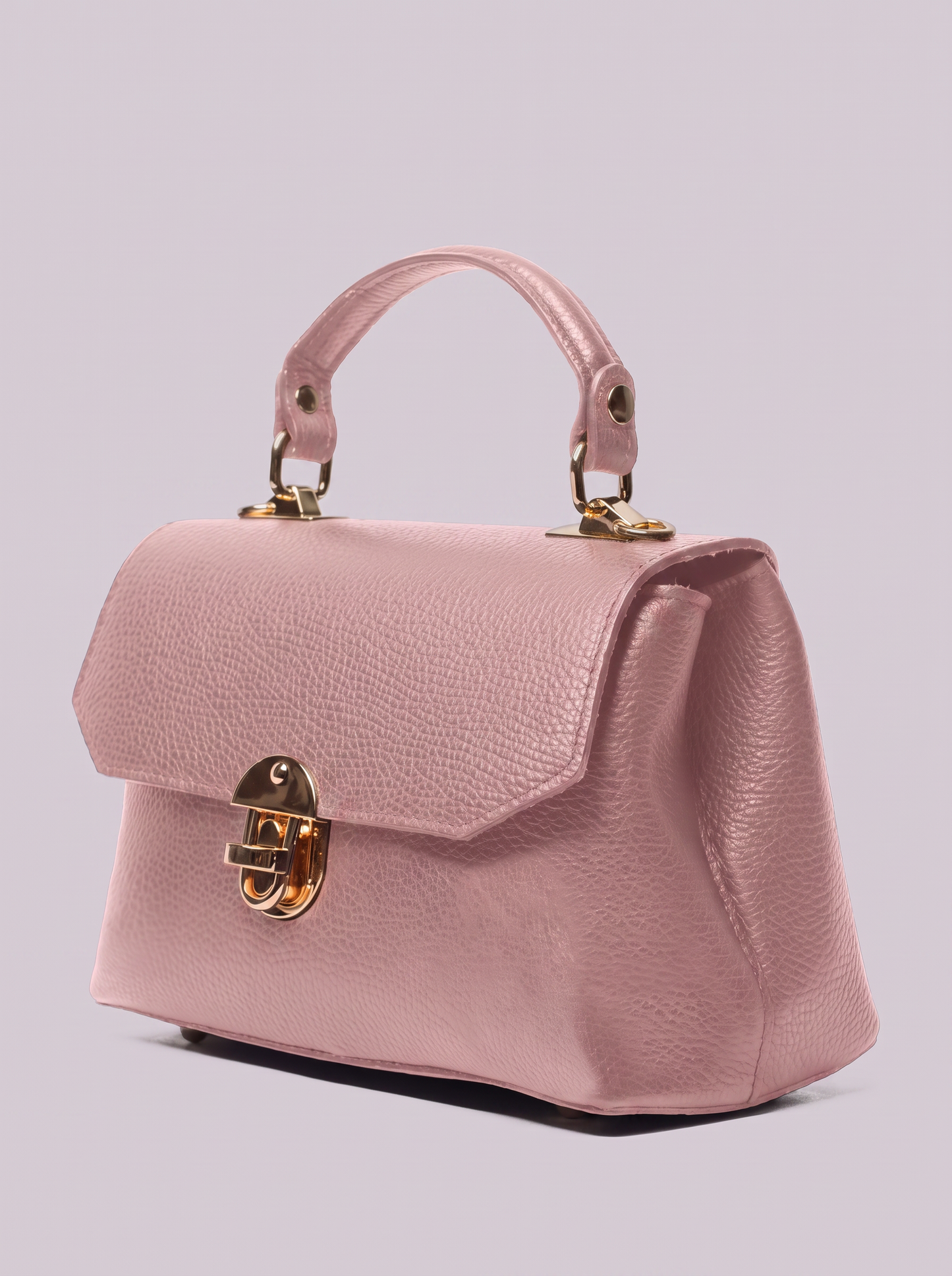 Clemés Lola Dollaro crossbody bag in Pink leather, three-quarter view
