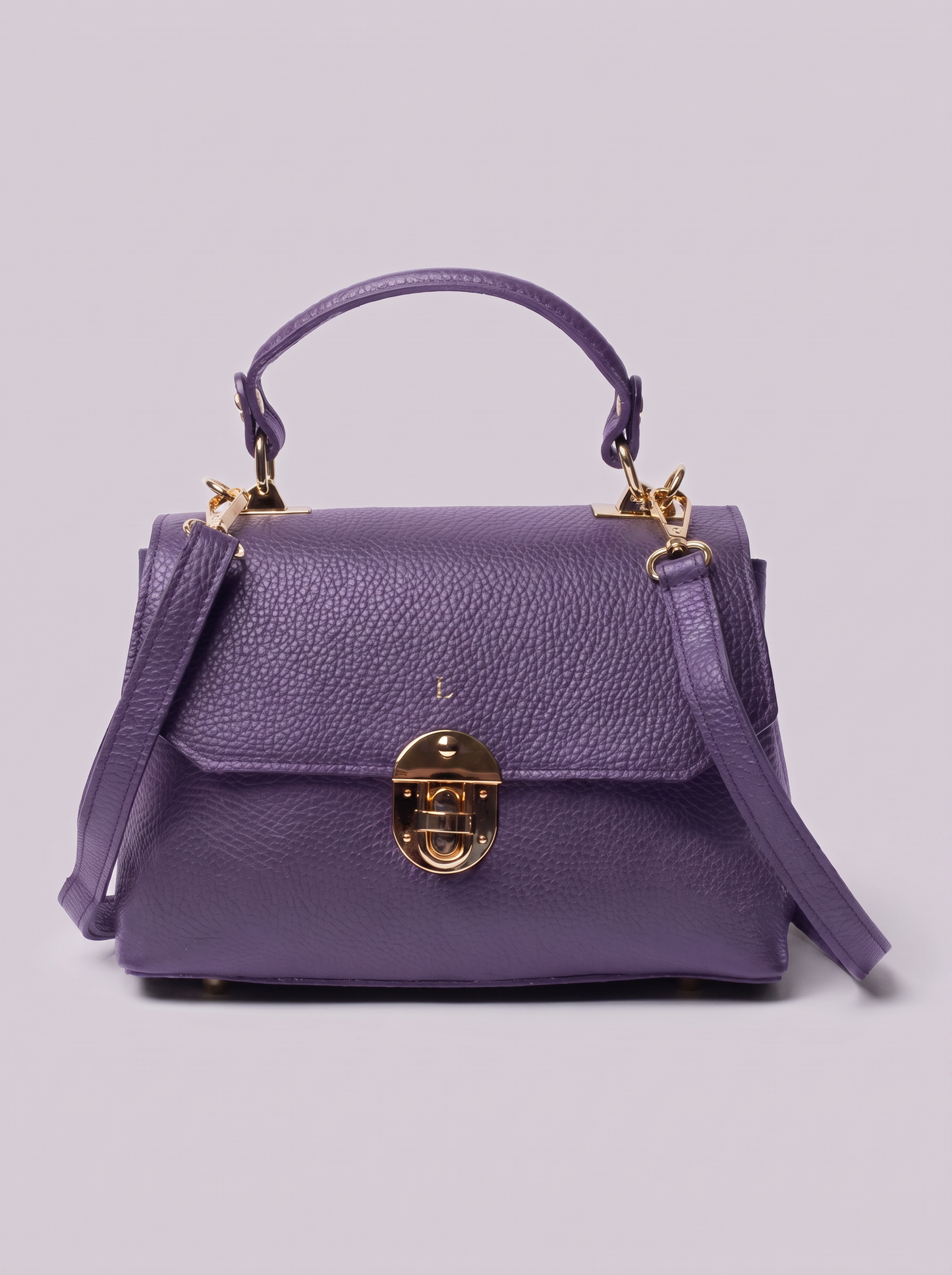 Clemés Lola Dollaro crossbody bag in Purple leather, front view