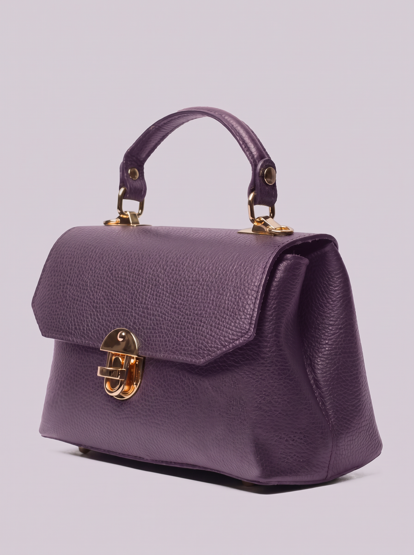 Clemés Lola Dollaro crossbody bag in Purple leather, three-quarter view