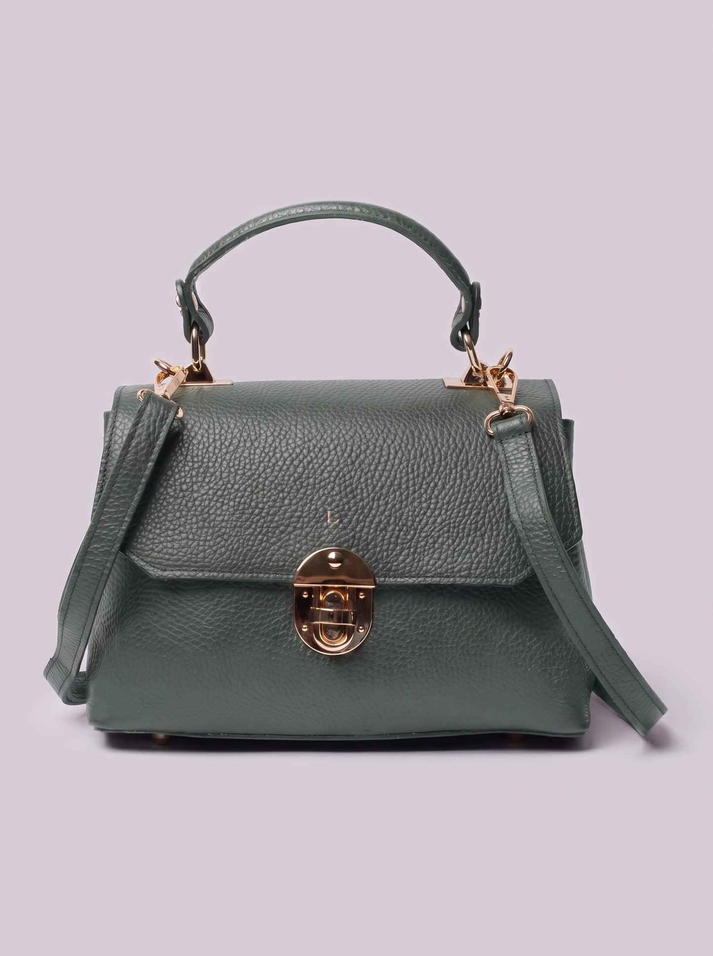 Clemés Lola Dollaro crossbody bag in Sage Green leather, front view