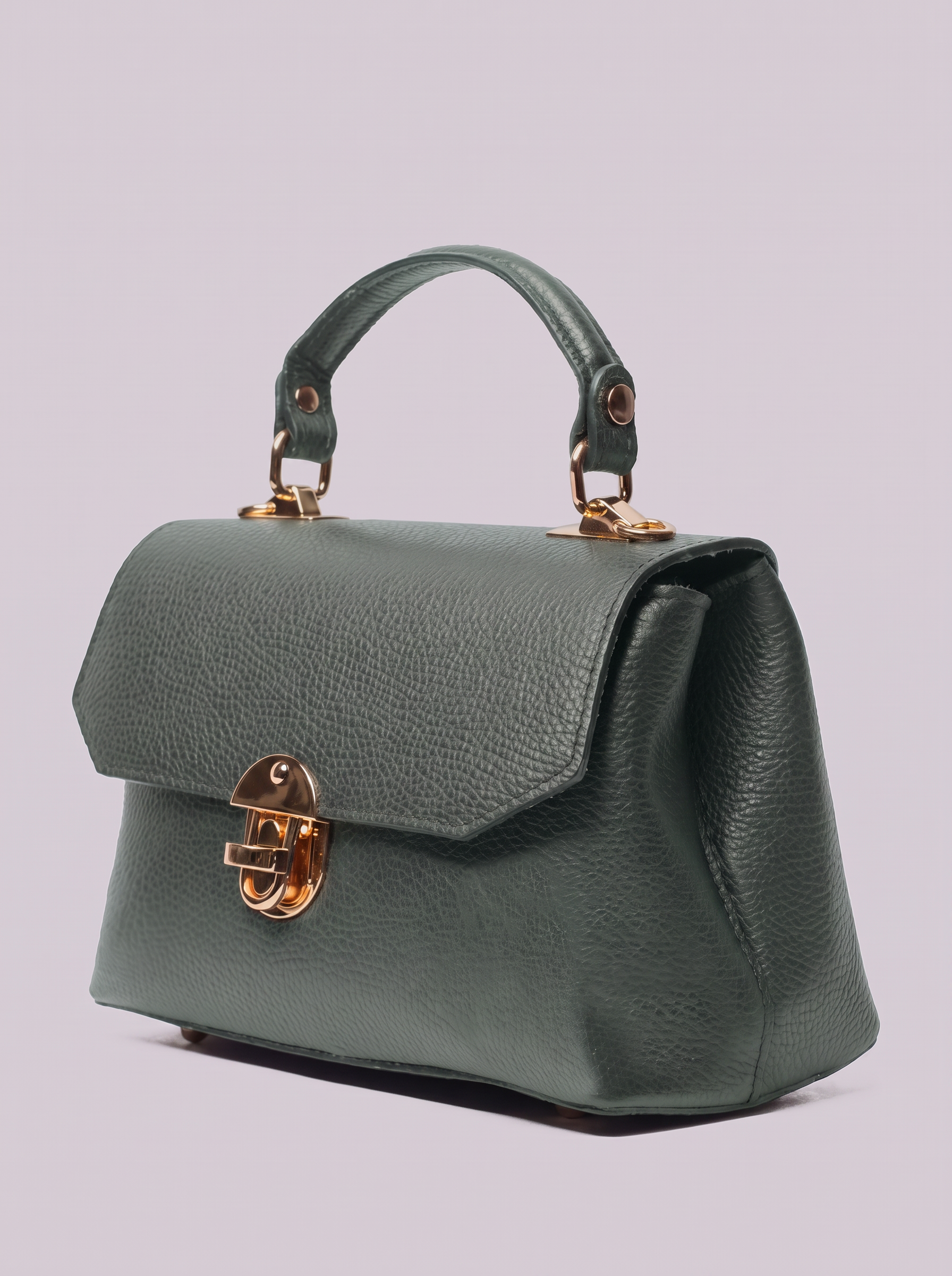 Clemés Lola Dollaro crossbody bag in Sage Green leather, three-quarter view