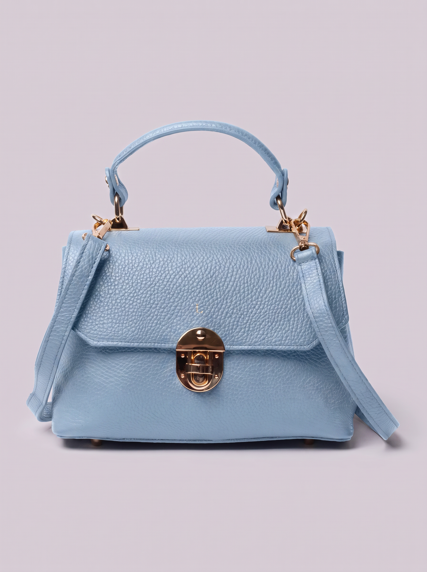 Clemés Lola Dollaro crossbody bag in Sky Blue leather, front view