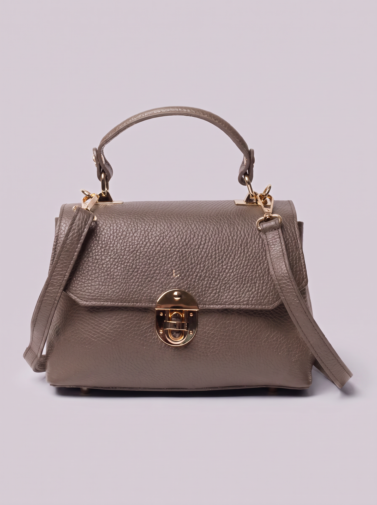 Clemés Lola Dollaro crossbody bag in Taupe leather, front view
