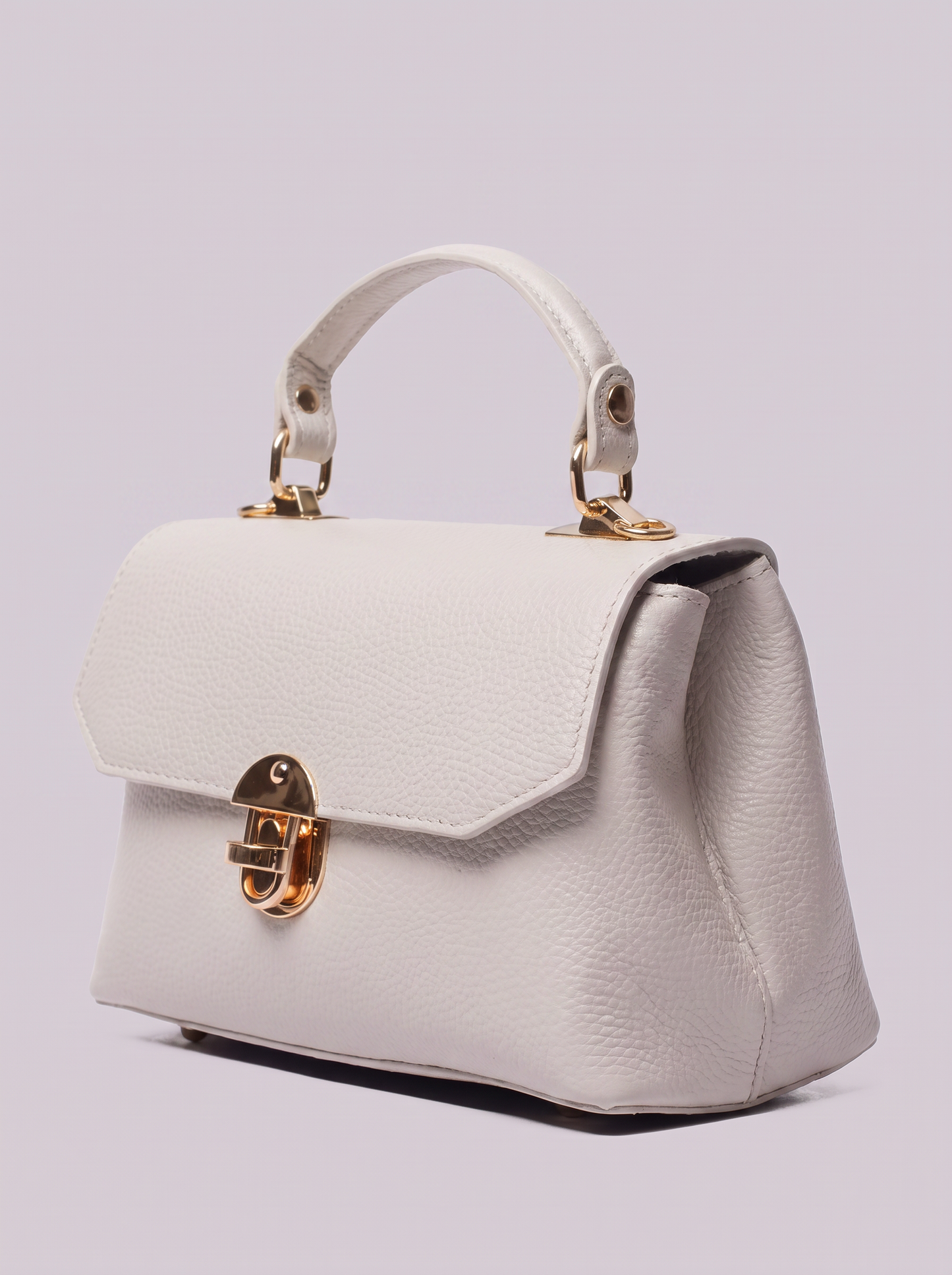Clemés Lola Dollaro crossbody bag in White leather, three-quarter view