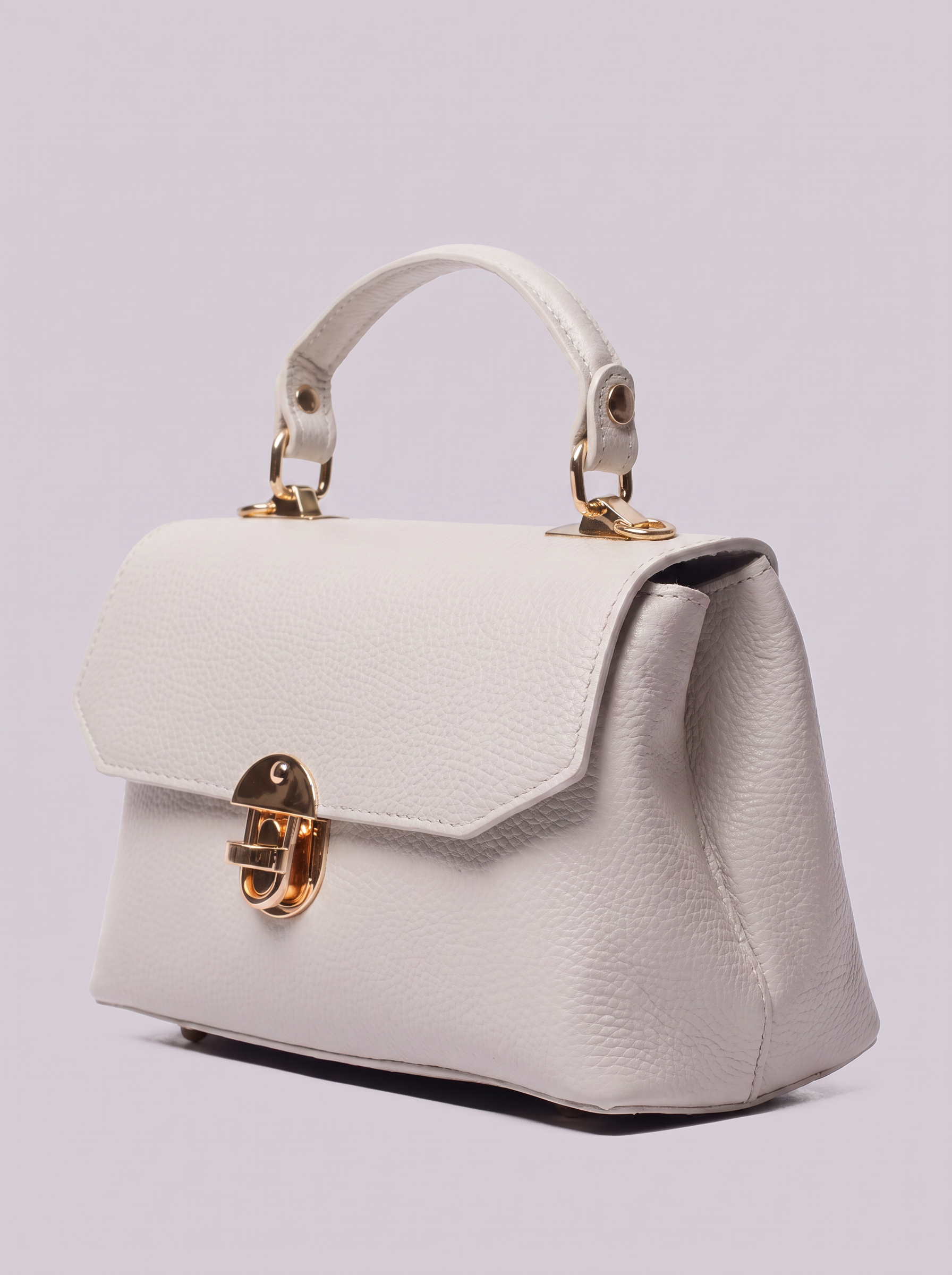 Clemés Lola Dollaro crossbody bag in White leather, three-quarter view