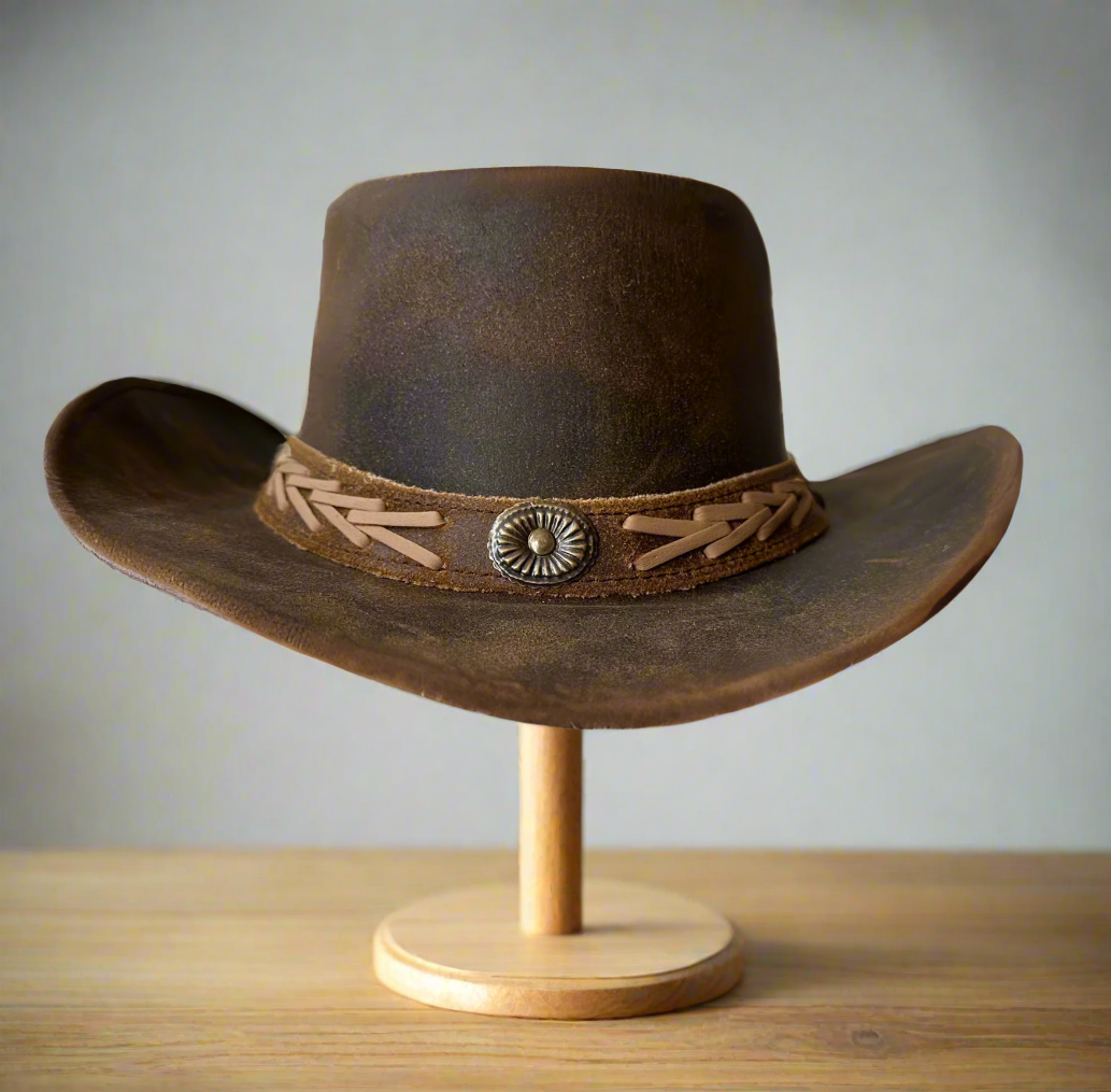 Genuine Leather Western Cowboy Hat, Pioneer, Mocha