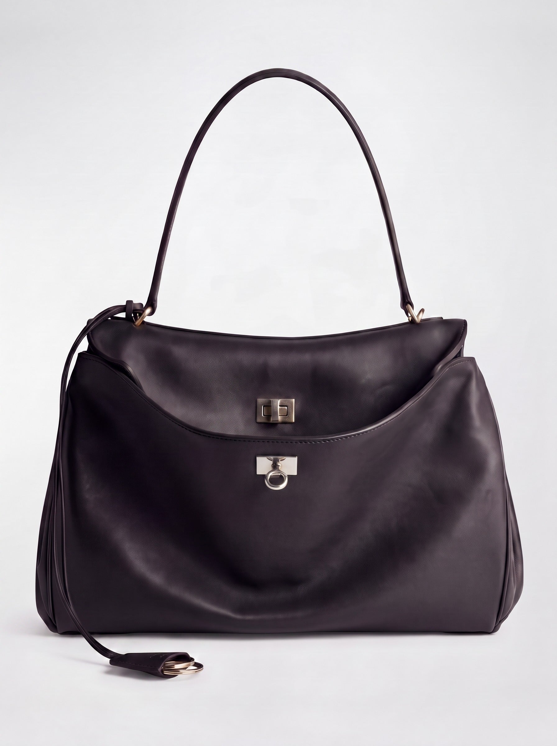 Vivienne Leather Shoulder Bag by Clemés in Black with Silver Hardware