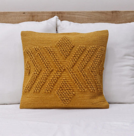 Ochre Trellis Natural Wool Cushion 50 x 50 cm