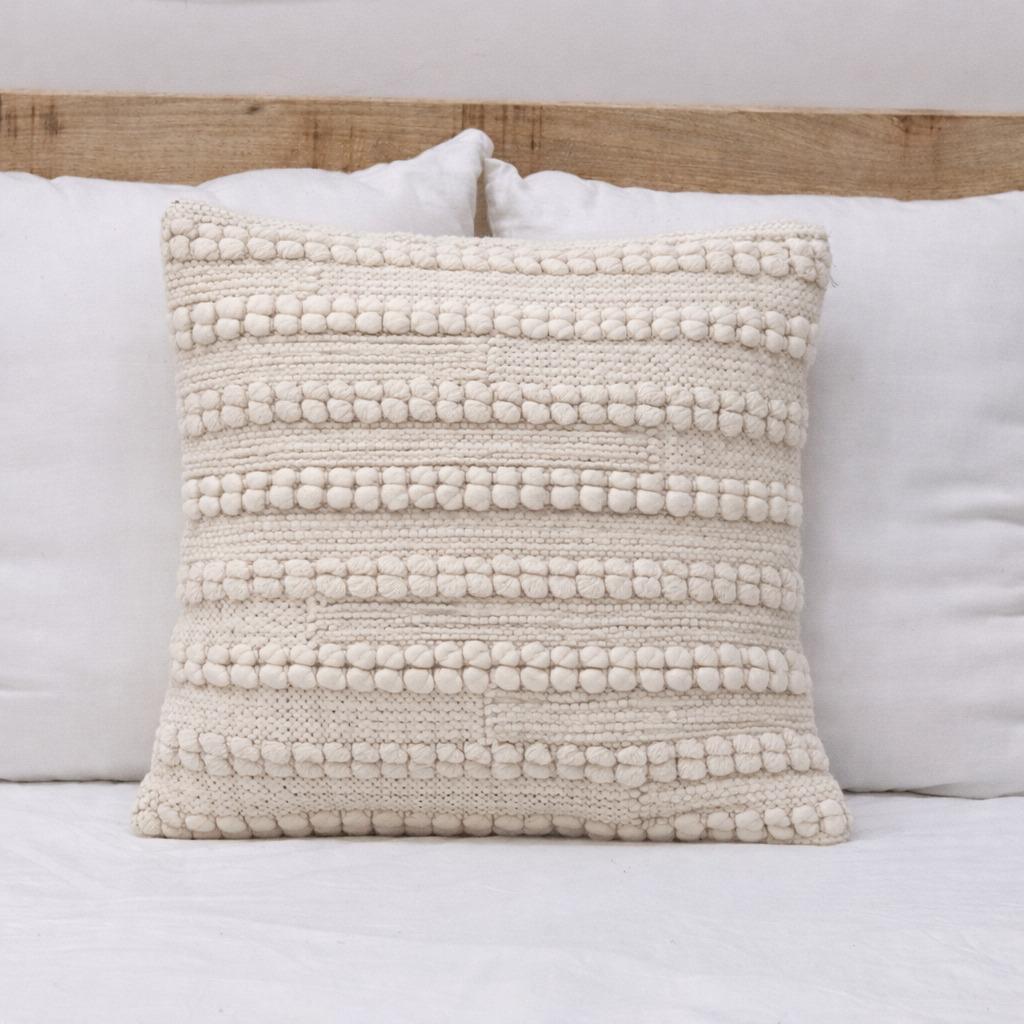 Pom Stripe Natural Wool Cushion 50 x 50 cm