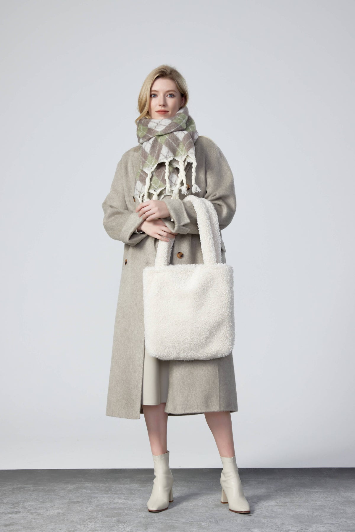 Delphine Faux Shearling Tote Shoulder Bag by Clemés