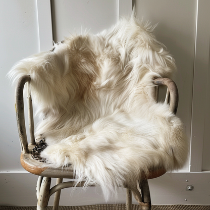 Natural Premium Argentine Criollo Long Hair Silky Goatskin, Ivory