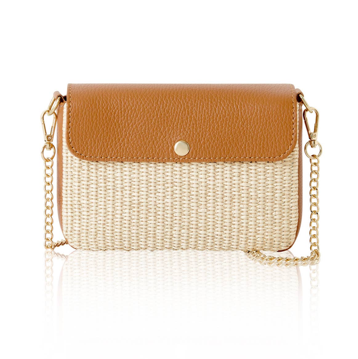 Élodie Raffia  & Leather Flap Crossbody Bag