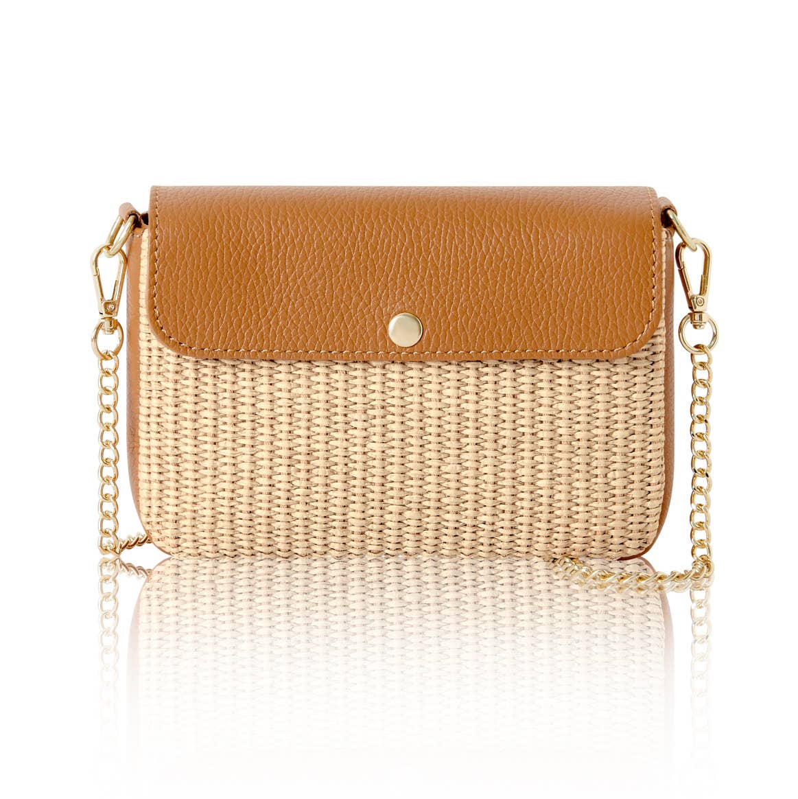 Élodie Raffia  & Leather Flap Crossbody Bag
