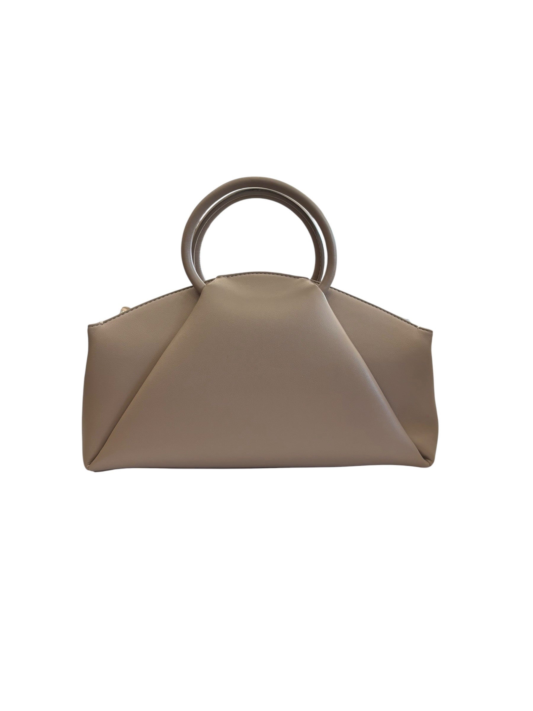 Alix leather top-handle bag by Clemés, angled view showing round ring handles