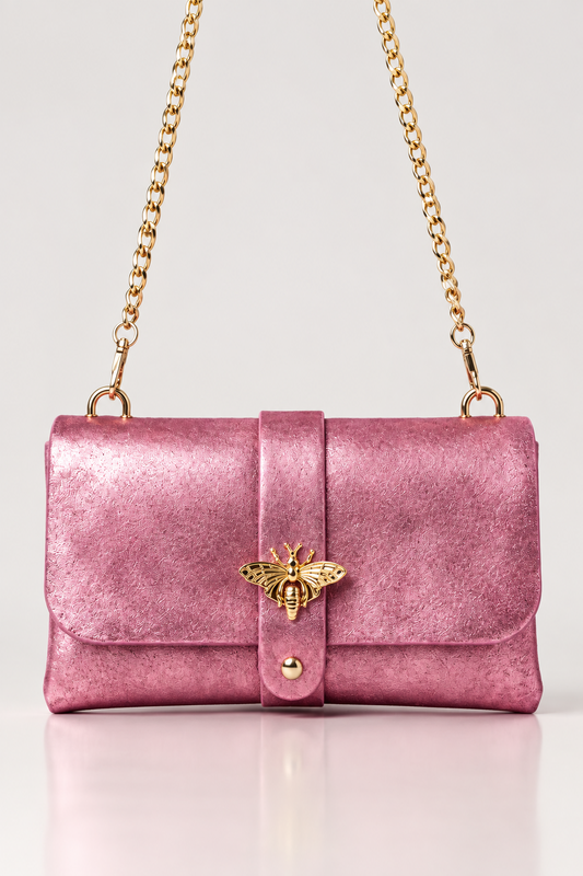 Anima Suede Leather Metallic Clutch Shoulder Bag by Clemés