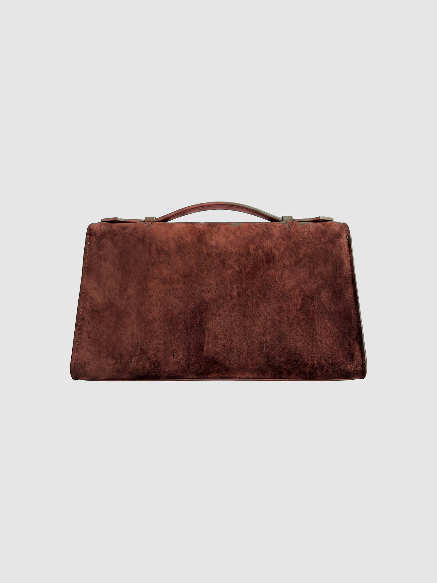 Dark Brown Aurélie Suede Leather Baguette Bag by Clemés, plain suede back view