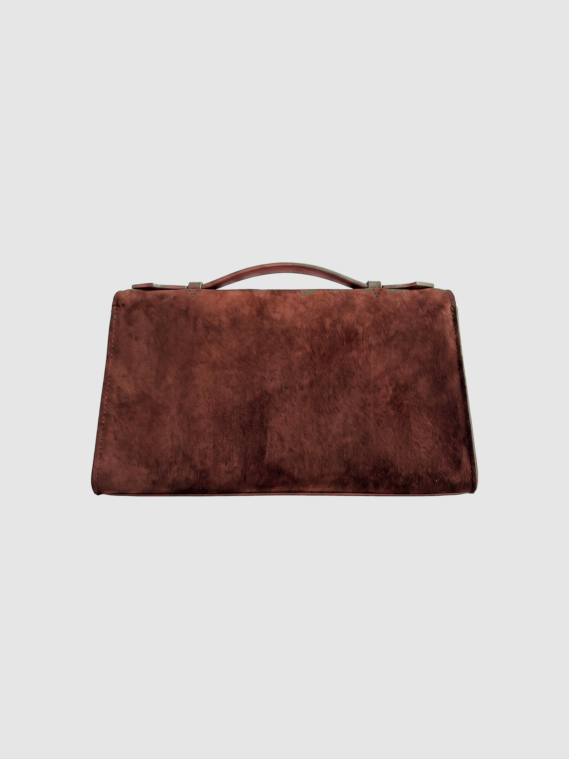 Dark Brown Aurélie Suede Leather Baguette Bag by Clemés, plain suede back view
