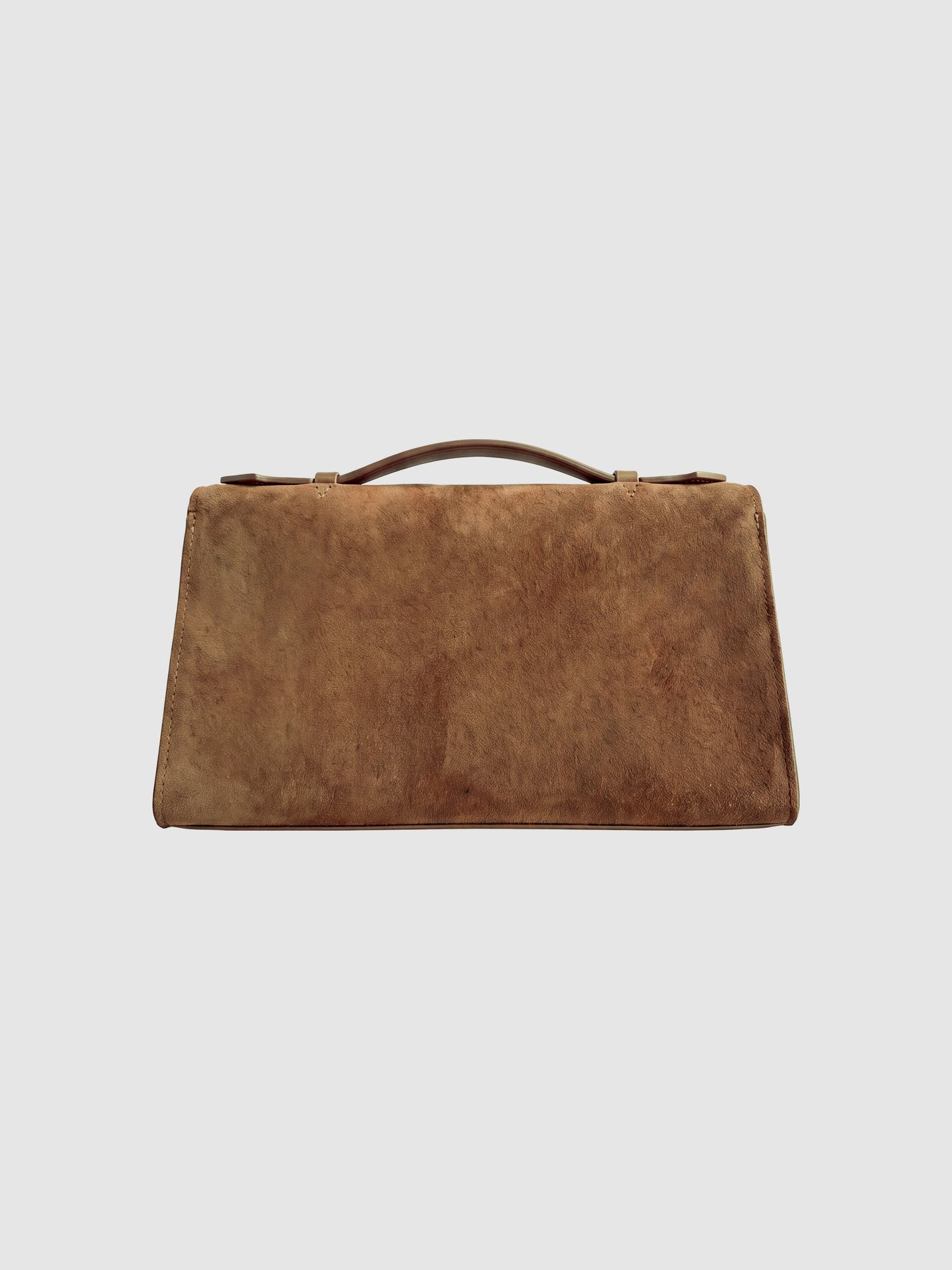 Tan Aurélie Suede Leather Baguette Bag by Clemés, plain suede back view
