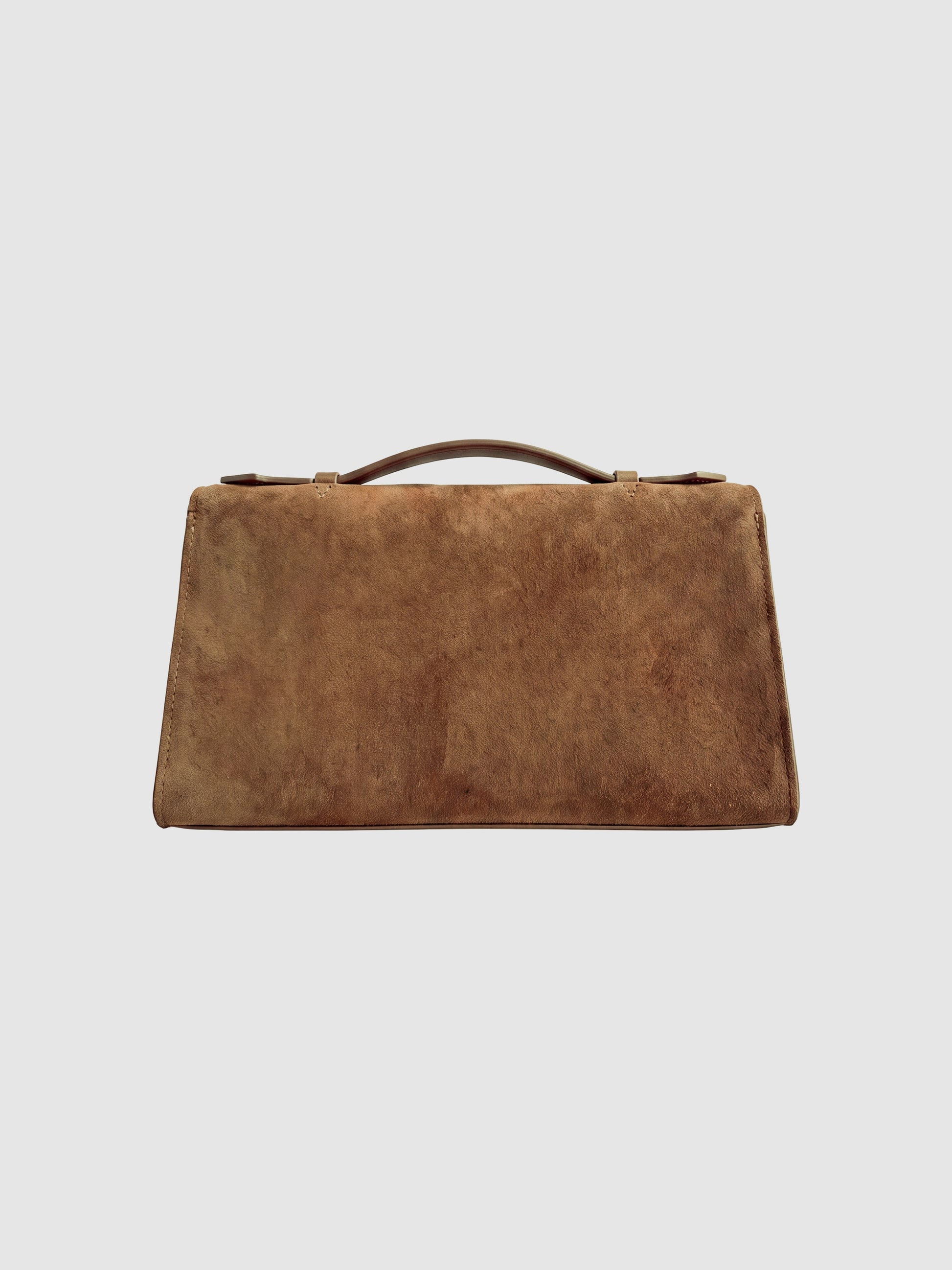 Tan Aurélie Suede Leather Baguette Bag by Clemés, plain suede back view
