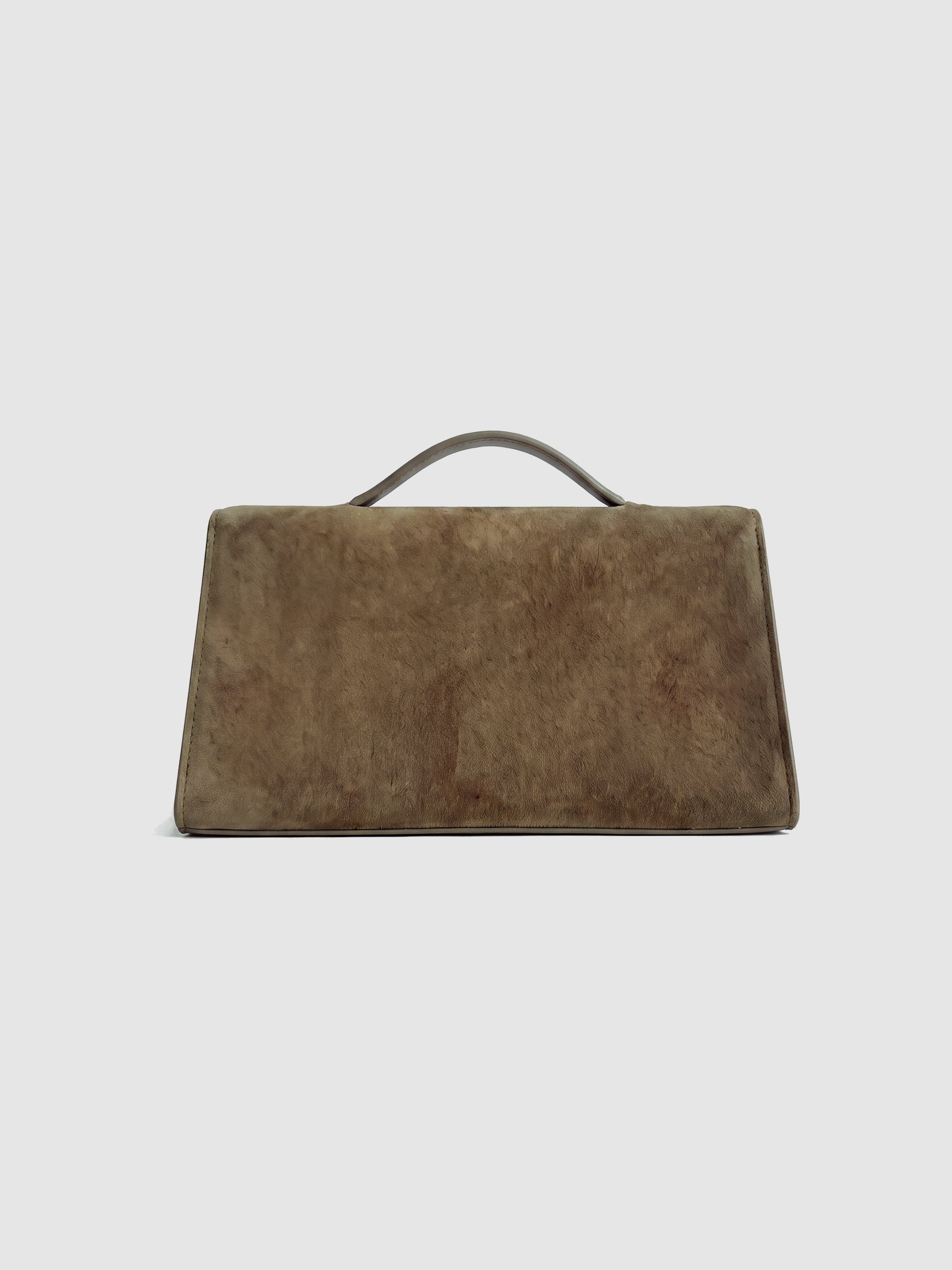 Taupe Aurélie Suede Leather Baguette Bag by Clemés, plain suede back view