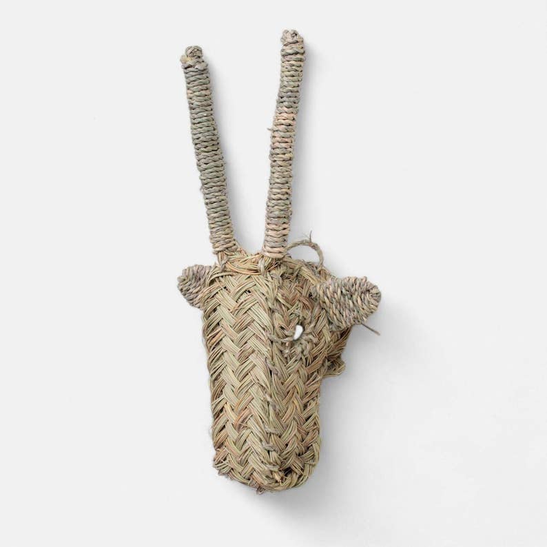 Handwoven Palm Leaf Antelope Wall Decor,Moroccan Animal Head