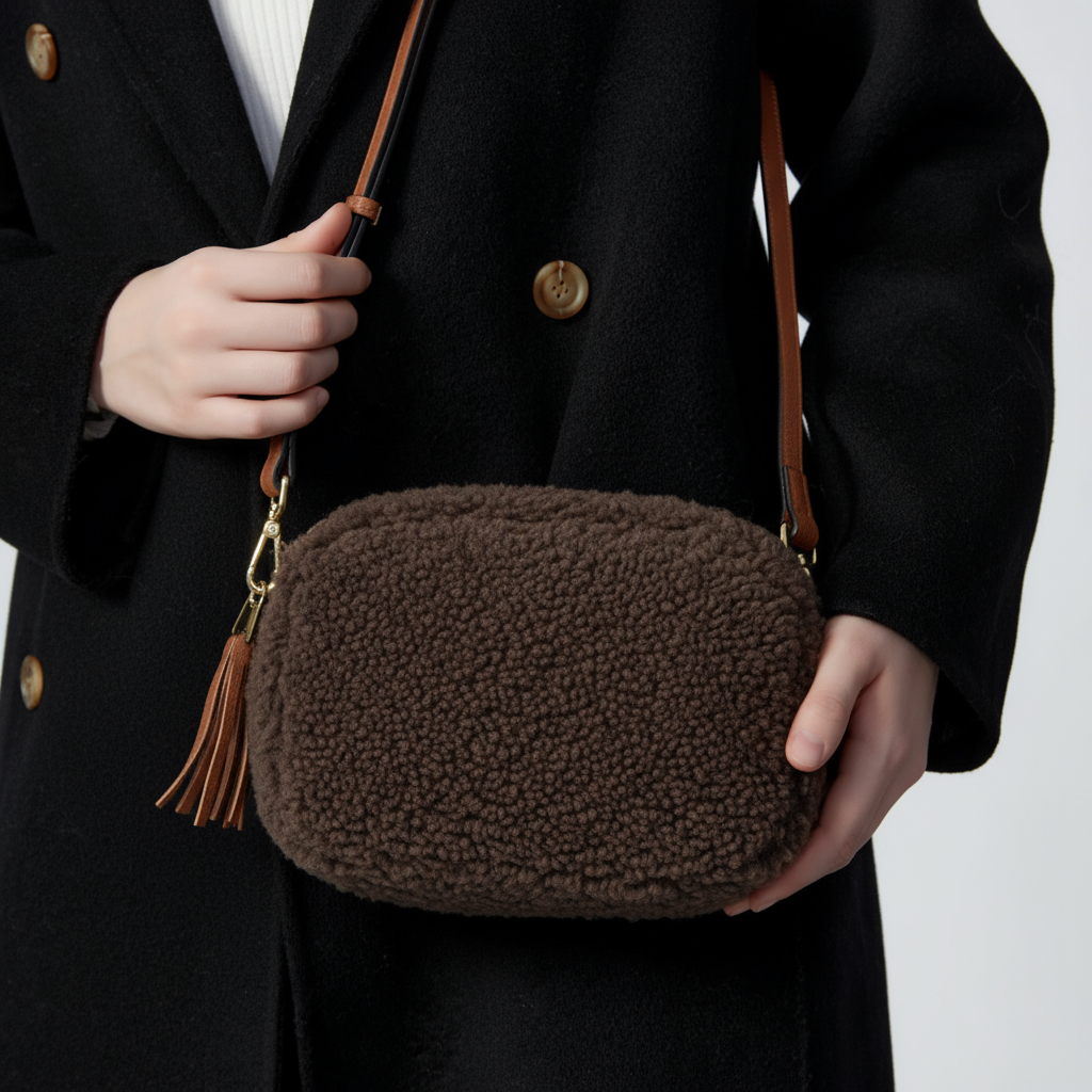 Georgette Shearling & Leather Tassel Camera Bag by Clemés