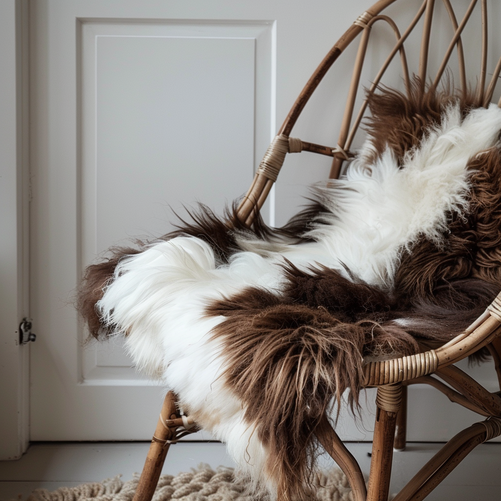 Natural Premium Argentine Criollo Long Hair Goatskin W65 x L75, Chocolate & Ivory