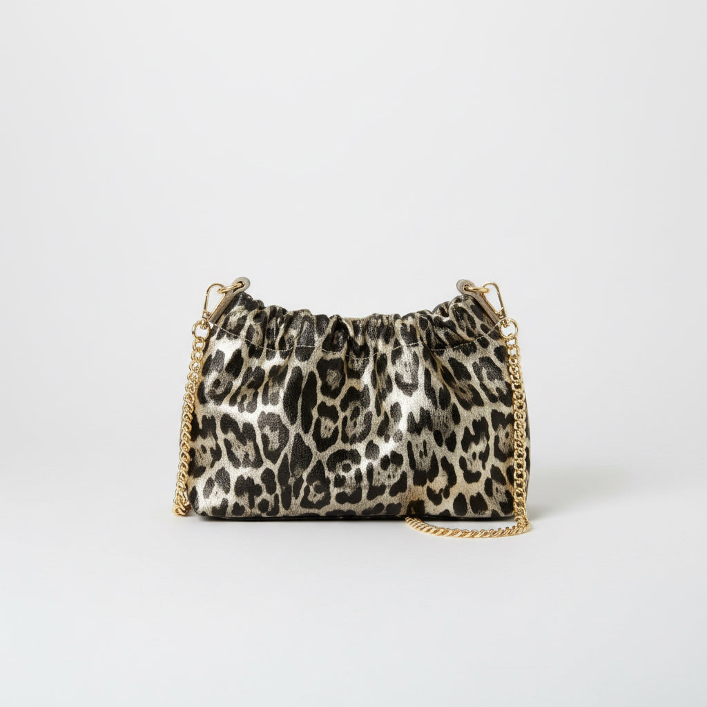 Léopoldine Golden Leopard Leather Crossbody Bag, by Clemés