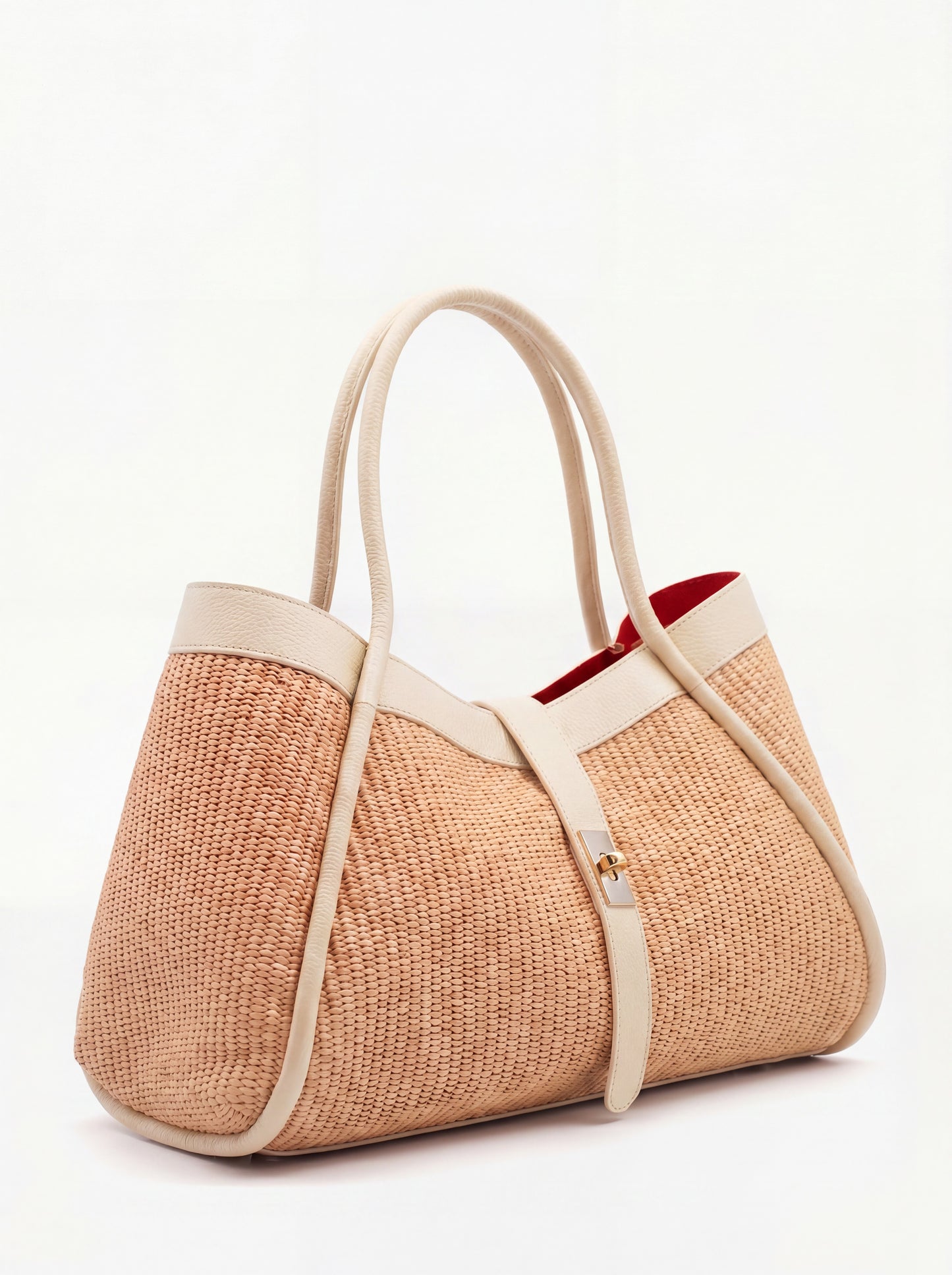 Bianca Large Raffia Handbag in Oyster — three-quarter view