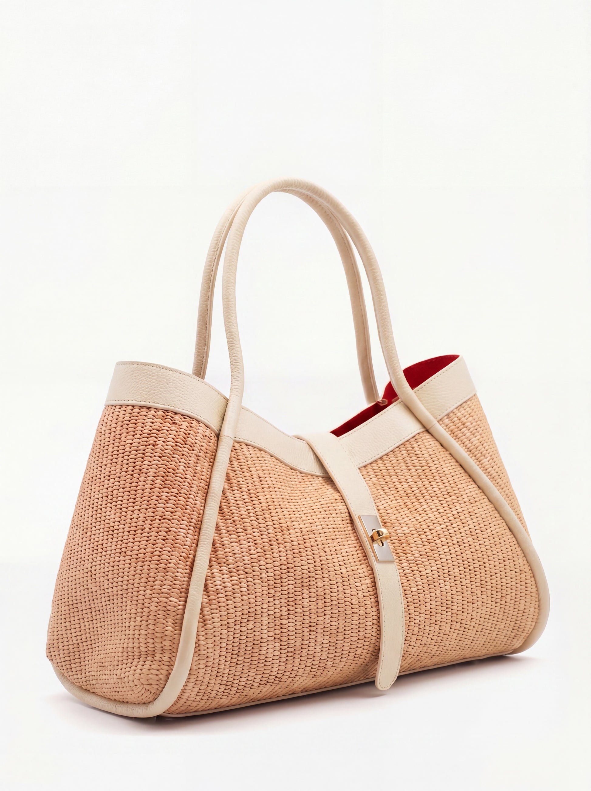 Bianca Large Raffia Handbag in Oyster — three-quarter view