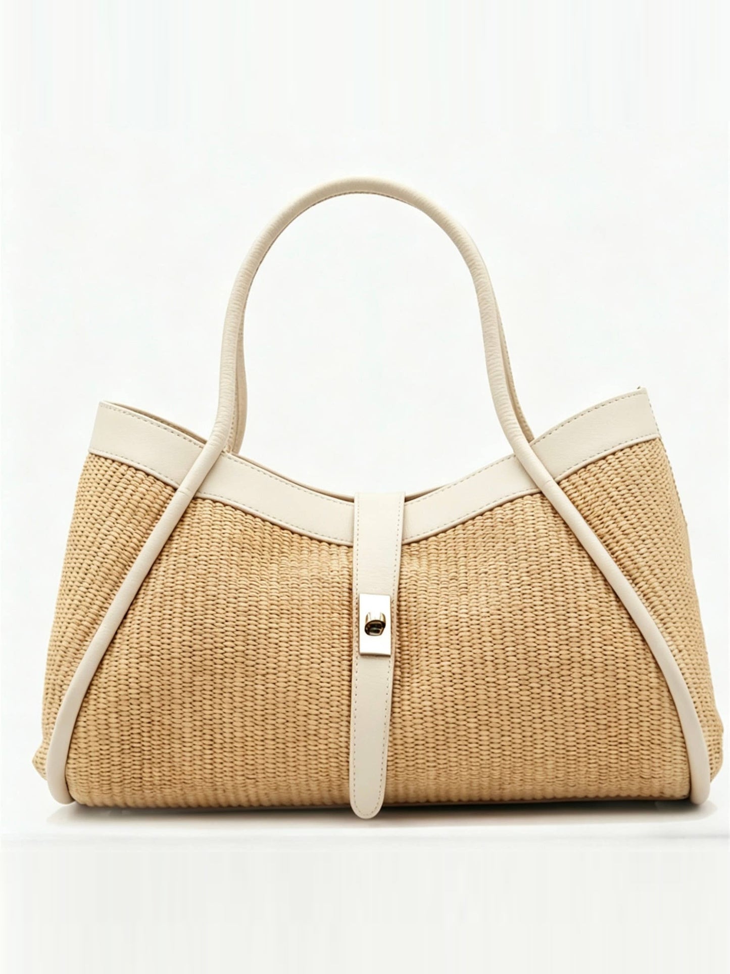 Bianca Large Raffia Handbag in Oyster — front view