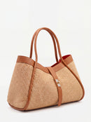 Bianca Large Raffia Handbag in Tan — three-quarter view