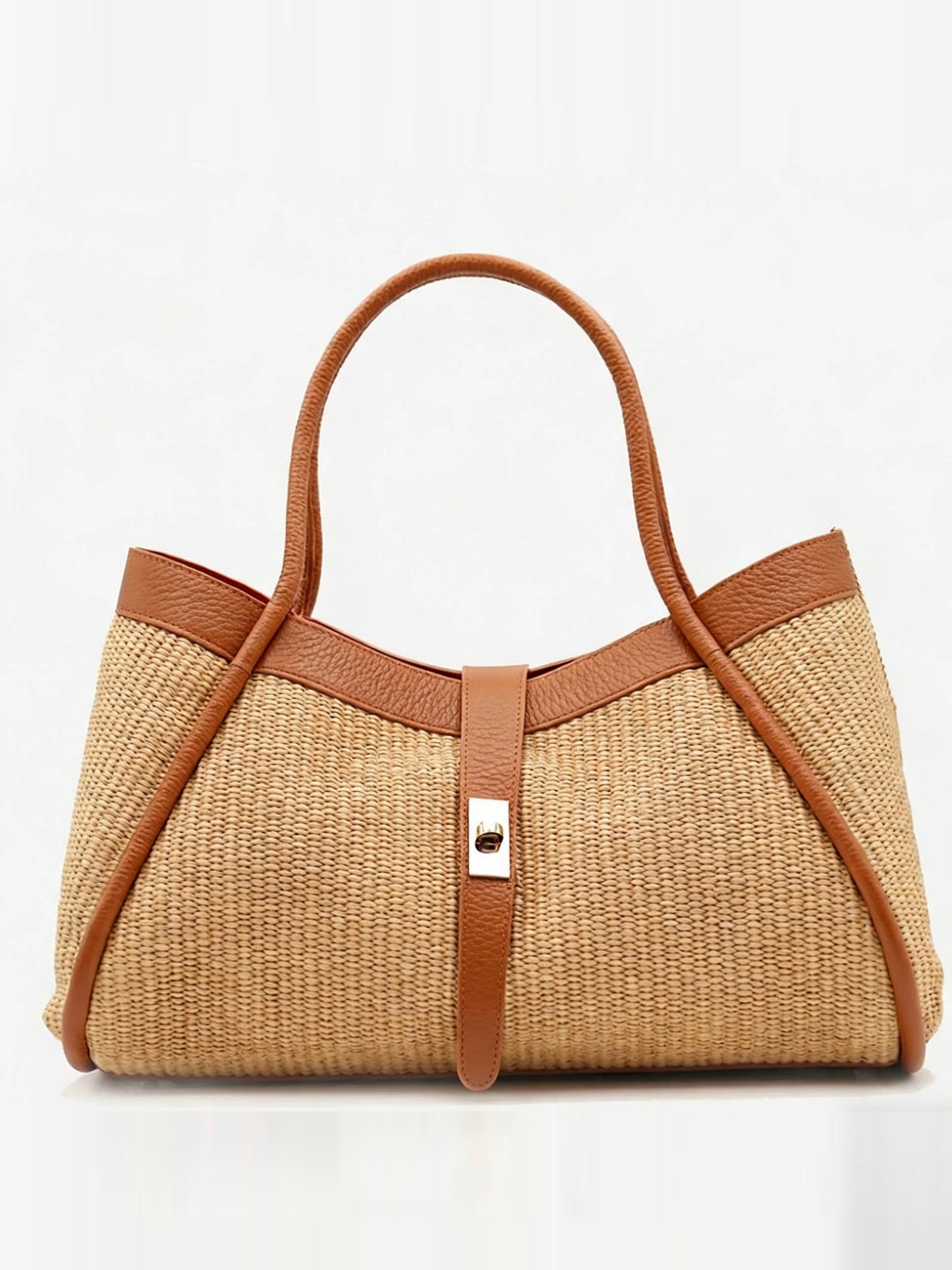 Bianca Large Raffia Handbag in Tan — front view