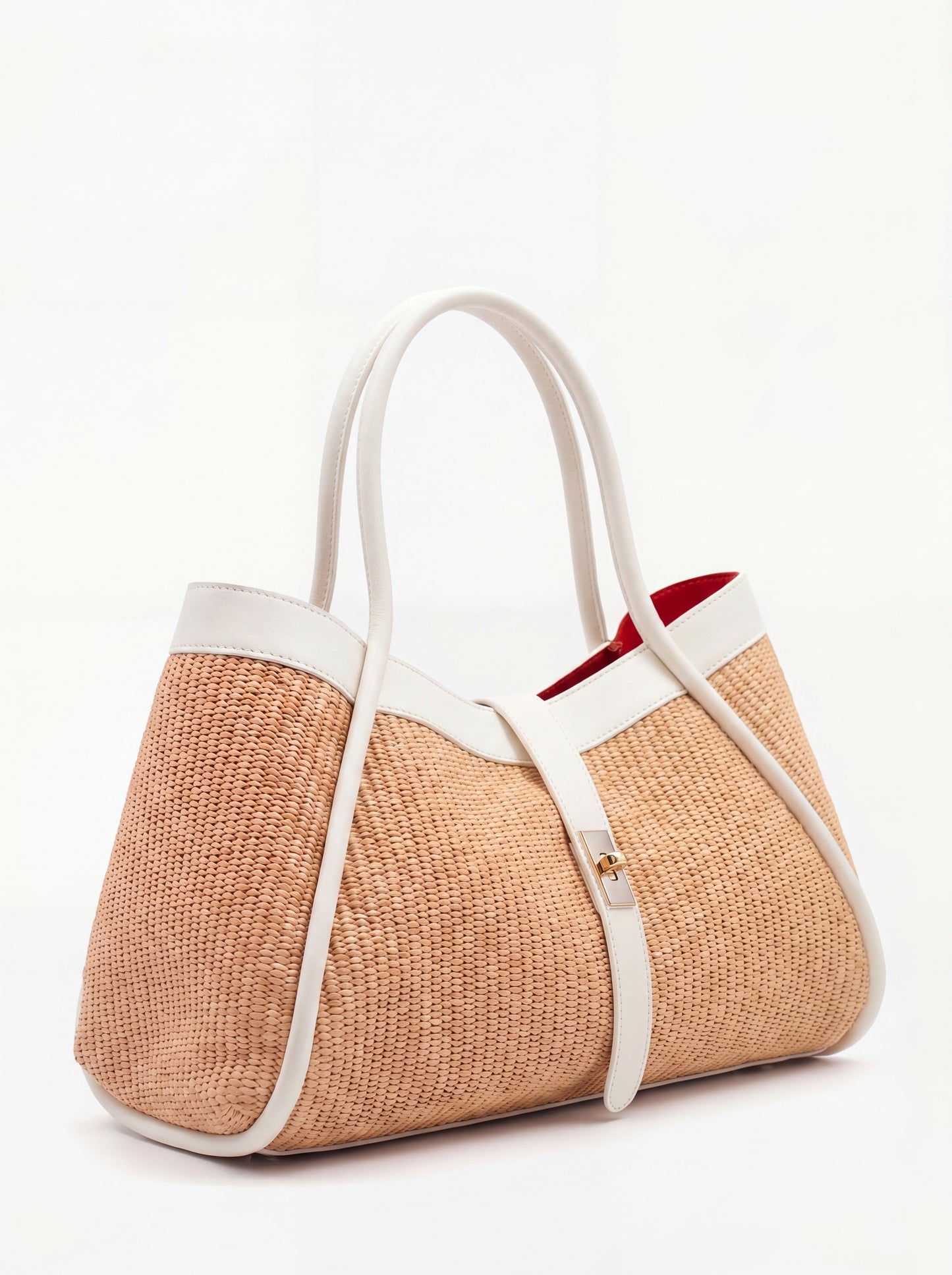 Bianca Large Raffia Handbag in White — three-quarter view