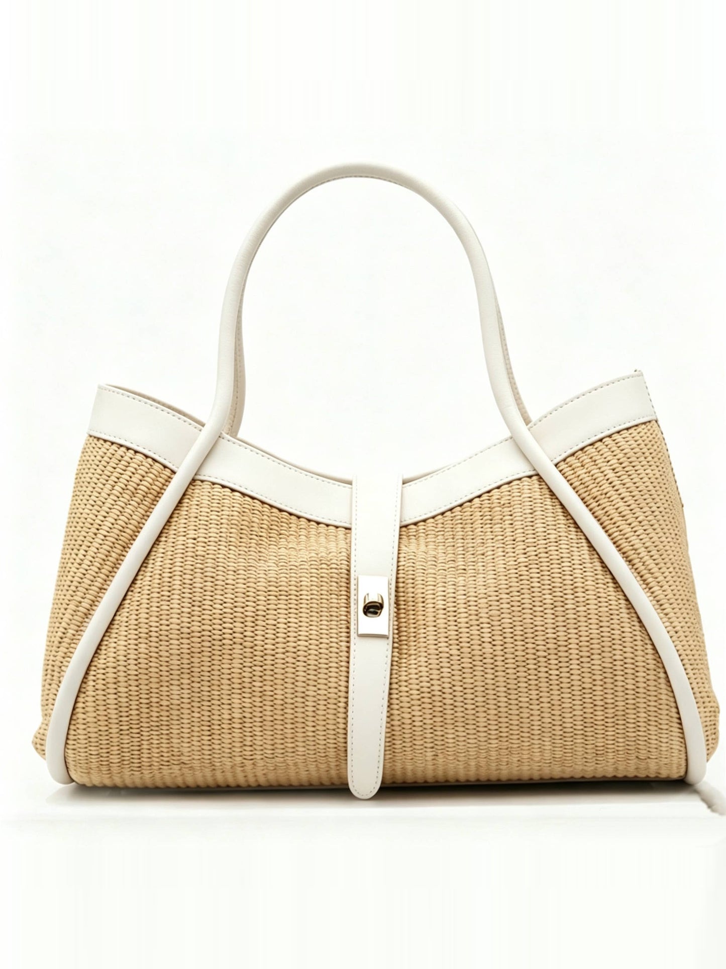 Bianca Large Raffia Handbag in White — front view