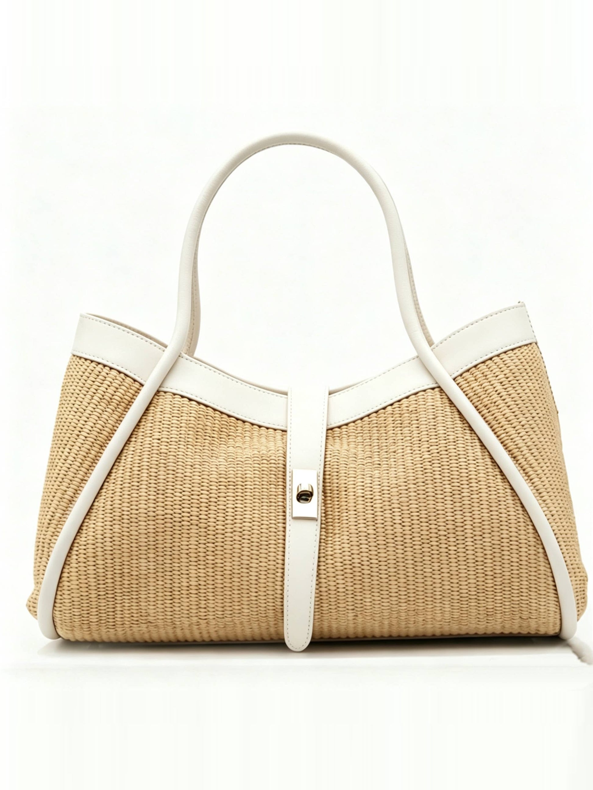Bianca Large Raffia Handbag in White — front view